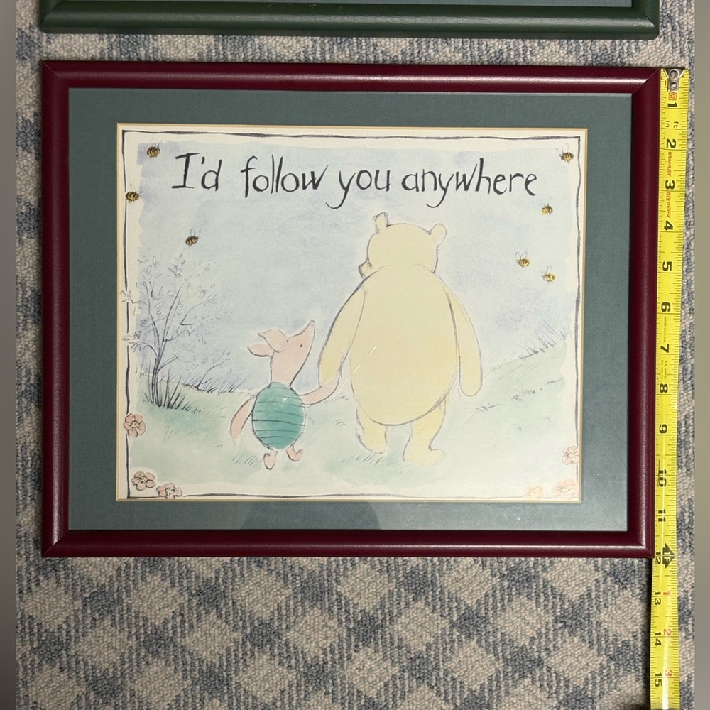 Whimsical Pooh and Piglet Wall Art - Green and Red Frame